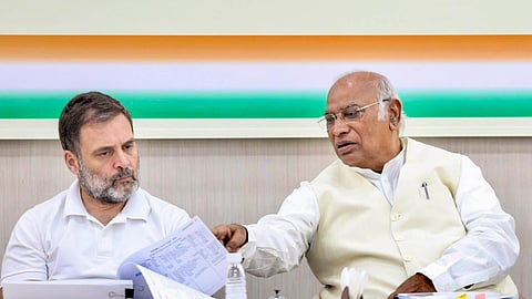 LoP in Lok Sabha and Congress MP Rahul Gandhi with party President Mallikarjun Kharge during the party's CEC meeting in New Delhi