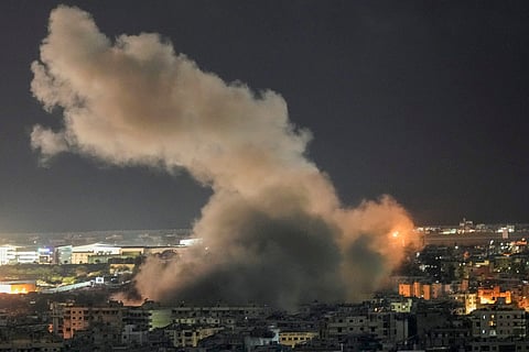 Flames and smoke rise from an Israeli airstrike on Dahiyeh in the southern suburb of Beirut, Tuesday, Oct. 22, 2024.