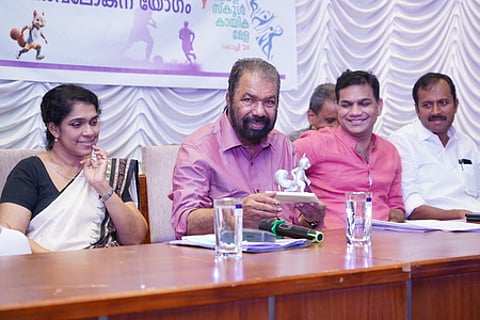 Education Minister V Sivankutty during the review meeting of Kerala School Sports Mela Olympics Kochi 24 Sub Committees.