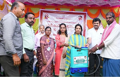 Krishnagiri Collector KM Sarayu along with Thali MLA T Ramachandran distributed various welfare schemes at Madakkal village in Anchetti taluk on Wednesday.
