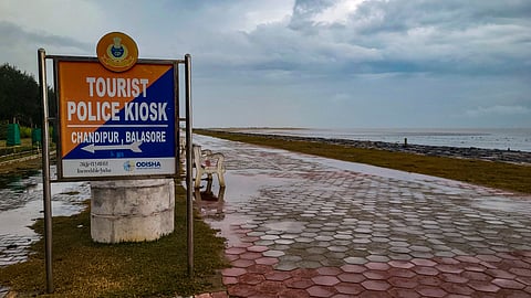 A deserted Chandipur beach in view of cyclone 'Dana', which is expected to make landfall in Odisha, in Balasore, Odisha on Wednesday.