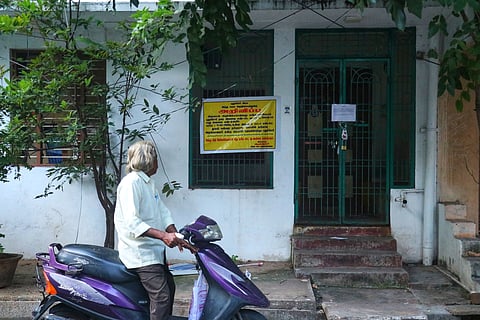 Revenue officers sealed the house at Kamatchiamnan Kovil St, which is belongs to Shri Vedapuriswarar Temple in Puducherry on Wednesday.