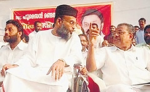 File photo of Abdul Nazar Madani with Pinarayi Vijayan at election campaign meeting in Kuttipuram in 2009