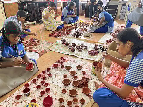 Meenakshi, a special educator who has been working at the centre for the last 22 years said the children here at the centre are trained to make diyas step by step.