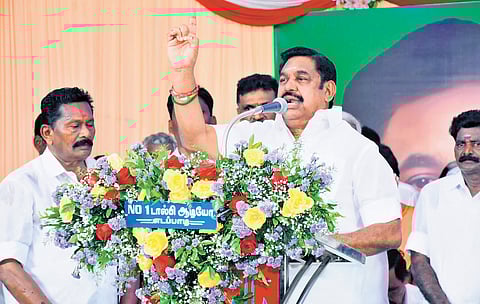 AIADMK general secretary Edappadi K Palaniswami at a meeting in Salem district on Friday