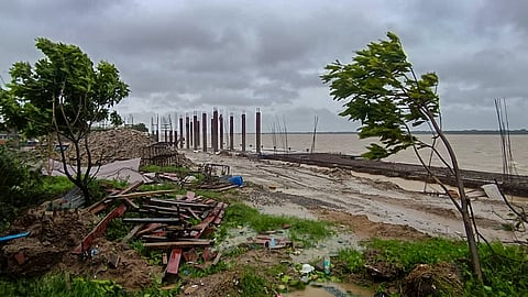 Strong winds sweep through Dhamra in the aftermath of Cyclone Dana, in Odisha's Bhadrak district.