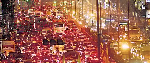 GST Road near Chrompet jam-packed with vehicles on Friday as people commence journey to their hometowns ahead of Deepavali