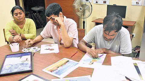 Shots of special children doing rehearsal at Mylapore ahead of Tattva drawing event.