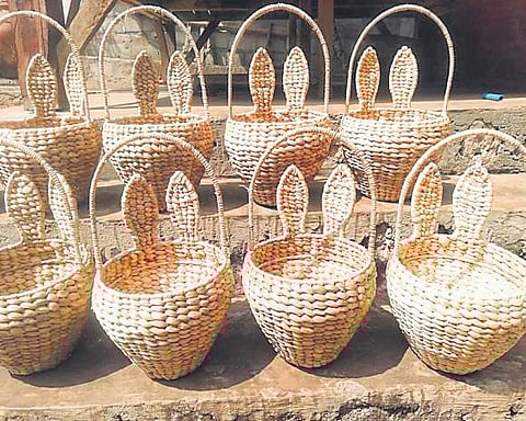 Eco-friendly handicrafts products made from water hyacinth plant