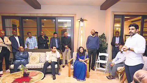 HRD & IT Minister Nara Lokesh, who is on a tour to the US till November 1, interacting with industrialists in San Francisco on Saturday