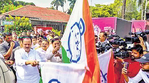 Deputy Chief Minister Ajit Pawar, along with his party MP Sunil Tatkare, inaugurates the LED van to campaign for the Assembly polls in Mumbai on Saturday