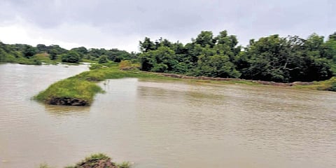 Breach in an embankment at Kharinashi village
