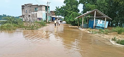 The waterlogged road to Kasmila village in Remuna block | express