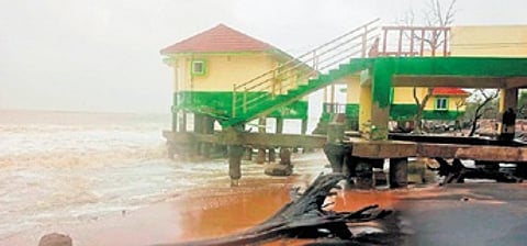 The guesthouse damaged due to the impact of Cyclone Dana