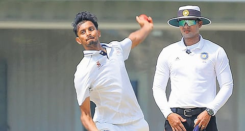 Tamil Nadu spinner Ajith Ram in action