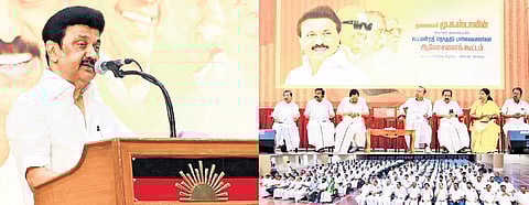 CM MK Stalin addressing DMK’s constituency observers on Monday