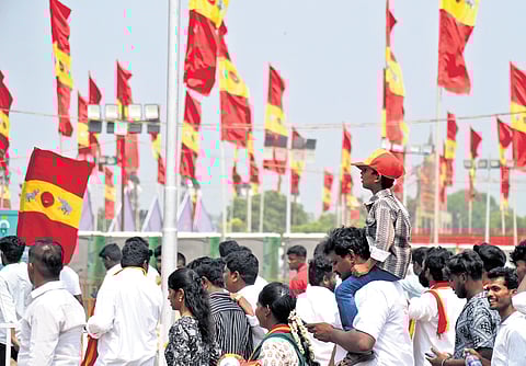 File picture of people at the Tamilaga Vettri Kazhagam’s first state conference at Vikravandi in Villupuram