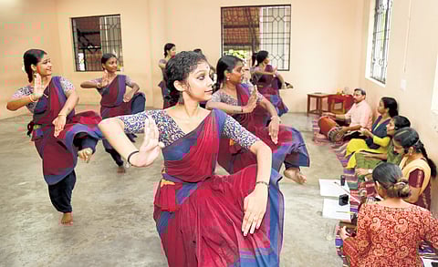 Students practising Bharatanatyam