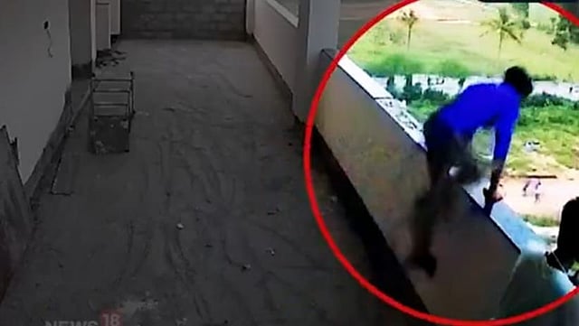 Prabhu jumping from the fourth floor of the college hostel building