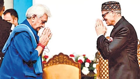 Governor Manoj Sinha, CM Omar Abdullah at swearing-in ceremony, in Srinagar