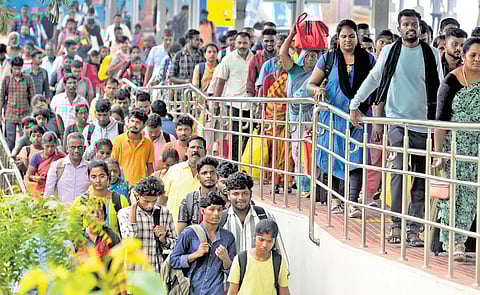The Kilambakkam Bus Terminus was packed with passengers waiting for buses back home, throughout Wednesday