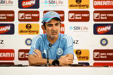 Indian cricket team coach Gautam Gambhir addresses a press conference ahead of their third Test cricket match against New Zealand at Wankhede Stadium, in Mumbai, Thursday, Oct. 31, 2024.