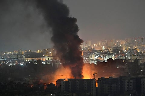 Flame and smoke rise from Israeli airstrikes on Dahiyeh, in the southern suburb of Beirut, Lebanon.