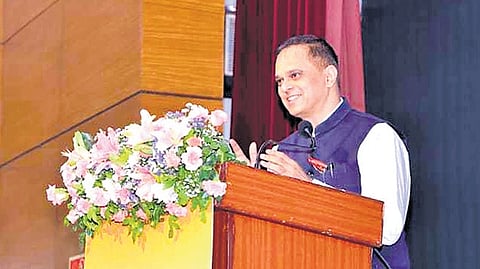 DARPG secretary V Srinivas speaks at the workshop on the e-Office initiative.