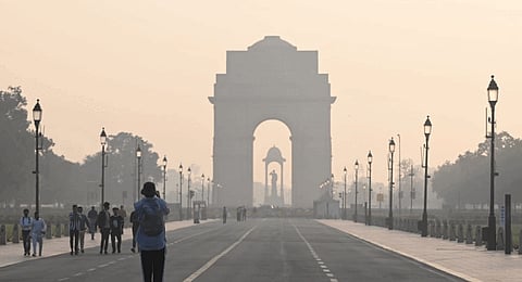 A layer of smog has covered several parts of the national capital following deteriorating air quality due to Diwali fireworks, in New Delhi on Friday.