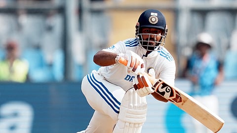 India's batter Rishabh Pant plays a shot during the second day of the third Test cricket match between India and New Zealand.