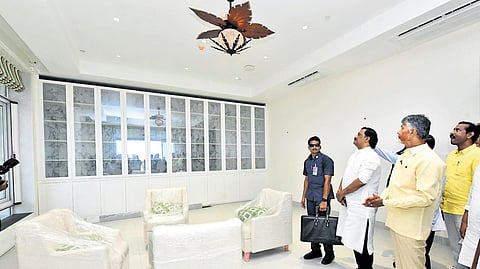 Chief Minister N Chandrababu Naidu visits Rushikonda buildings