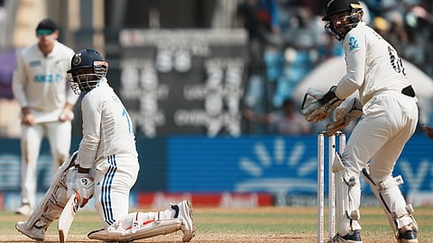 India's Rishabh Pant plays a shot during day three of third Test cricket match between India and New Zealand at Wankhede Stadium, in Mumbai, Sunday, Nov. 3, 2024.