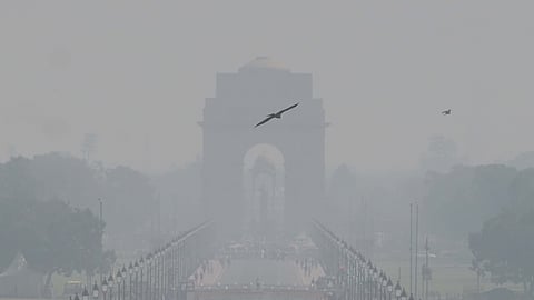 Iconic India Gate enveloped in thick blanket of smog on Saturday.