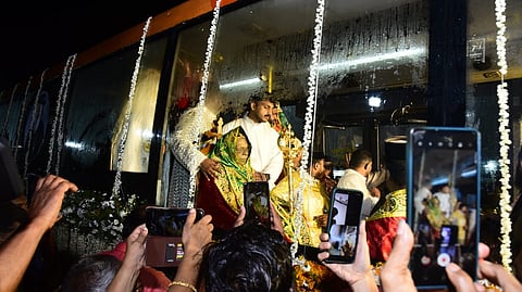 The mortal remains of Catholicos Aboon Mor Baselios Thomas I at Puthencruz church on Friday.