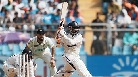 India's Rishabh Pant plays a shot during day three of third Test cricket match between India and New Zealand at Wankhede Stadium, in Mumbai, Sunday, Nov. 3, 2024.