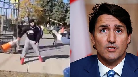Khalistan supporters clashing on the grounds of the Hindu Sabha Mandir temple.