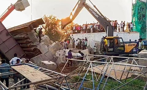 Rescue operation underway after a temporary structure collapsed at a construction site on the Mumbai-Ahmedabad Bullet Train corridor, in Gujarat's Anand.