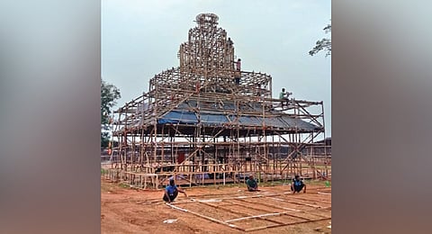 Work on the theme-based control room underway at lower Balijatra ground