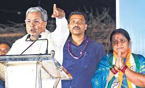 Chief Minister Siddaramaiah campaigns for Congress candidate Annapoorna Tukaram in Sandur on Thursday