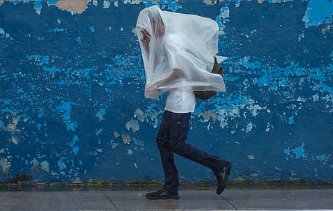 A man walks through the wind and rain brought by Hurricane Rafael in Havana, Cuba, Wednesday, Nov. 6, 2024