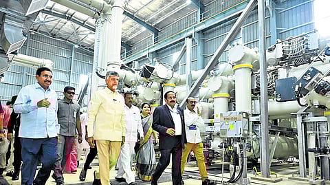 Chief Minister Nara Chandrababu Naidu inaugurates a 400/220 KV Gas Insulated Substation at Tallayapalem on Thursday.
