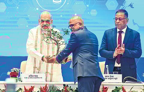 Home Minister Amit Shah at the anti-terror conference in New Delhi, Thursday.