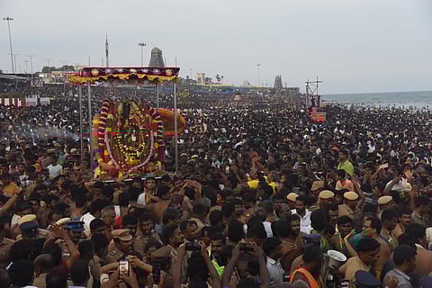 Thousands of devotees gathered at Soorasamharam held at Tiruchendure in Thoothukudi.