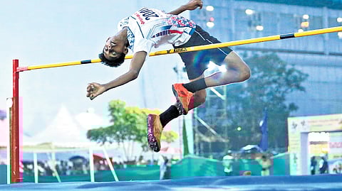 A R Gurupreeth of Kozhikode, who won gold in the sub-junior boys high jump