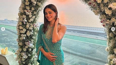 Actor Ananya Panday dons a sea blue salwar suit designed by Rohit Bal that originally belonged to her mother Bhavana Pandey.