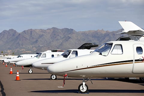 Private jets sit parked at Scottsdale Airport on Jan. 27, 2015, in Scottsdale, Ariz.