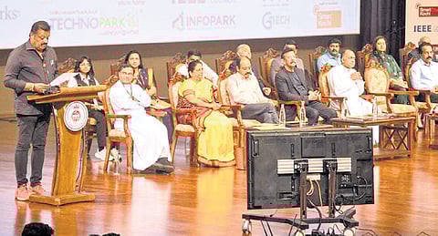 Union minister Suresh Gopi inaugurating Confluence 2024 at Rajagiri Engineering College on Friday