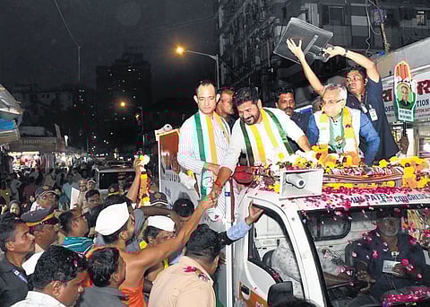 Chief Minister A Revanth Reddy takes part in a roadshow in Mumbai ahead of the Maharashtra Assembly elections on Saturday