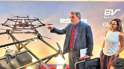 Venture capitalist Tim Draper unveiling Air Orca drone model on Saturday
