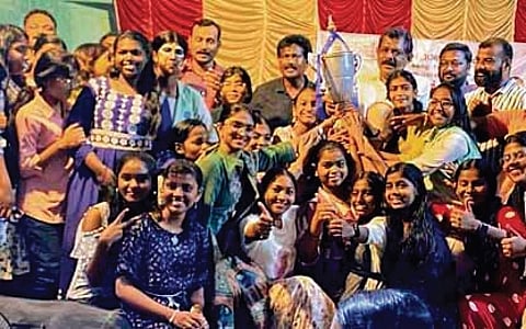 The students of Cotton Hill Government Higher Secondary School who secured the second position in the sub district arts festival